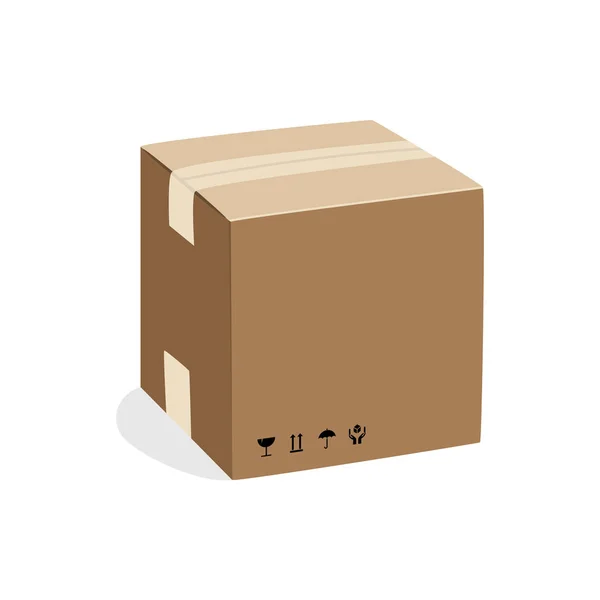 Caja de cartón aislada en blanco. Caja de cartón. Vector plano ilustración de dibujos animados — Vector de stock