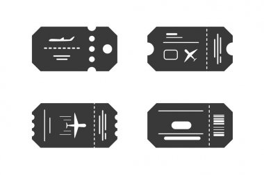 Retro sinema bilet simge vektör seti. Vintage sinema bileti tasarlayın. Vektör çizim.