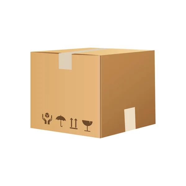 Caja de cartón aislada en blanco. Caja de cartón plano. Vector plano ilustración de dibujos animados — Vector de stock