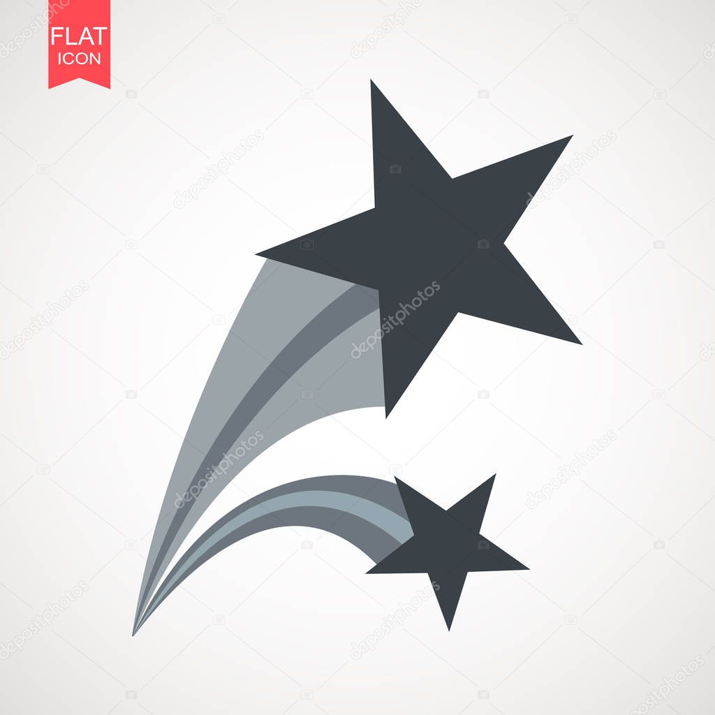 Grey falling star vector . Shooting star isolated from background. Icon of meteorite or comet with tail