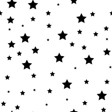 Yıldız seamless modeli. Retro arka plan beyaz ve gri. Kaotik öğeleri. Soyut geometrik şekil doku. Gökyüzü etkisi. Duvar kağıdı, ambalaj, tekstil için şablon tasarlayın. Vektör çizim