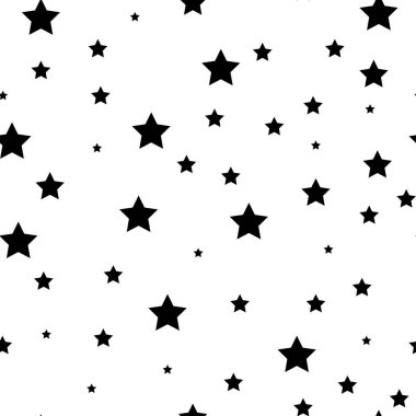 Yıldız seamless modeli. Retro arka plan beyaz ve gri. Kaotik öğeleri. Soyut geometrik şekil doku. Gökyüzü etkisi. Duvar kağıdı, ambalaj, tekstil için şablon tasarlayın. Vektör çizim