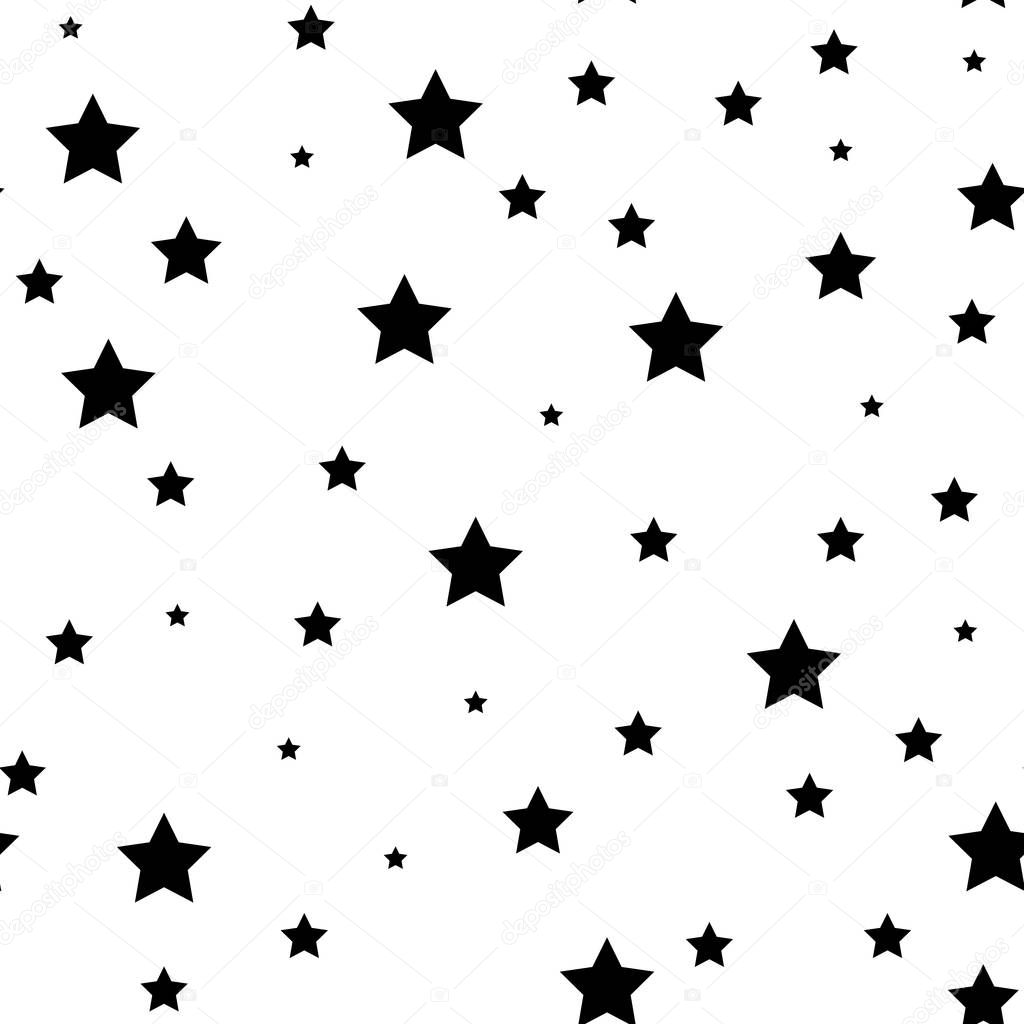 Star seamless pattern. White and grey retro background. Chaotic elements. Abstract geometric shape texture. Effect of sky . Design template for wallpaper,wrapping, textile. Vector Illustration