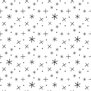 Matematik sembolü desen. Matematik geometrik sorunsuz. Artı, çarpma işaretleri üzerinden arka plan. Beyaz arka plan üzerinde. Geometrik yıldız seamless modeli.
