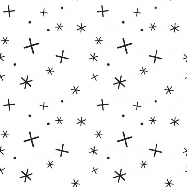 Matematik sembolü desen. Matematik geometrik sorunsuz. Artı, çarpma işaretleri üzerinden arka plan. Beyaz arka plan üzerinde. Geometrik yıldız seamless modeli.