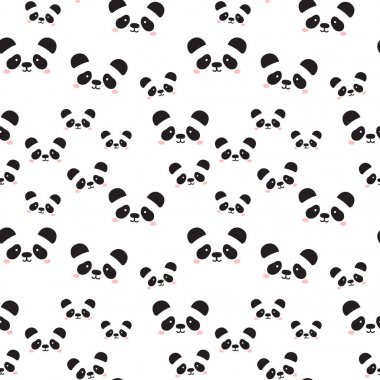 Sevimli panda yüz. Sorunsuz duvar kağıdı. Çizgi film Panda yüz tasarım beyaz zemin üzerine Dikişsiz desen