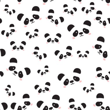 Sevimli panda yüz. Sorunsuz duvar kağıdı. Çizgi film Panda yüz tasarım beyaz zemin üzerine Dikişsiz desen