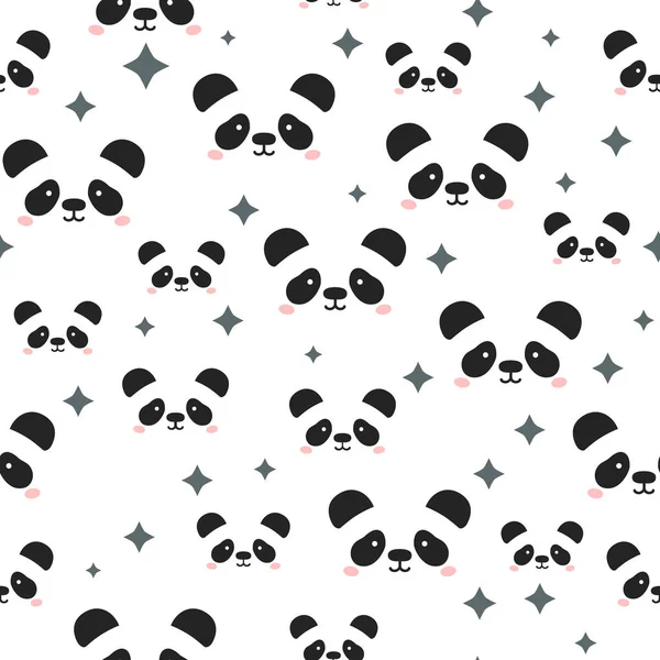 Roztomilý panda tvář. Bezešvá tapeta. Vzor bezešvé kreslený Panda Face designu na bílém pozadí — Stockový vektor