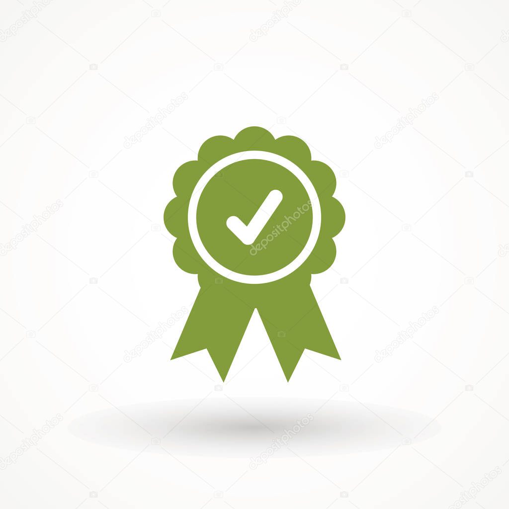 Approve icon Approved or certified medal icon in a flat design. Rosette icon. Award vector Tick sign. Green checkmark OK, Simple marks graphic design. Circle symbols YES button for vote, Check box lis