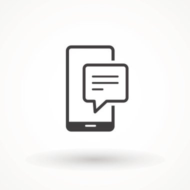 Cep telefonlu SMS sohbet metni konuşma balonu simgesi izole edilmiş işaret sembolü illüstrasyonu. Modern, basit düz cep telefonu akıllı telefon simgesi