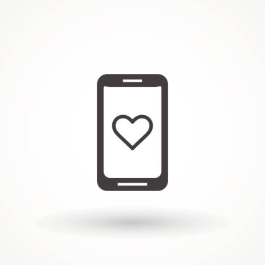 Mobil bir ikon, kalp, aşk gibi. Akıllı telefon, kalp. Aşk mesajı gönderme konsepti. Kalpli telefon