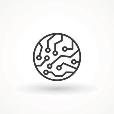 Devre kartı simgesi vektörü. Teknoloji logosu şablonu. çip en küçük simgeyi izole etti. Web siteleri ve mobil minimal düz tasarım için işlemci çizgisi vektörü.
