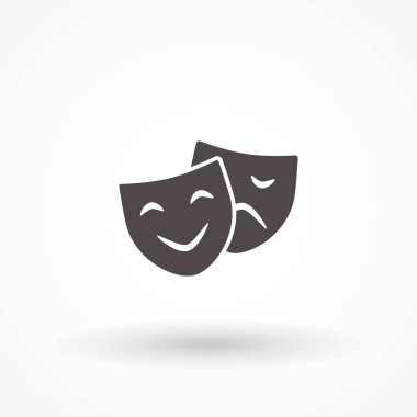 Maske tiyatro simgesi düz, beyaz arkaplanda izole, vektör