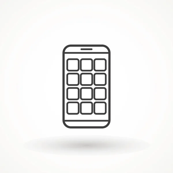 Mobilní telefon s ikonou aplikace. chytrý telefon. Piktogram mobilního telefonu izolovaný na bílém pozadí. Telefon Smartphone app symbol pro webové stránky, logo, app — Stockový vektor