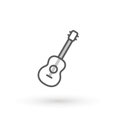 Gitar ikonu, müzik aleti sembolü. Gitar logosu şablonu vektörü Web sitesi veya mobil uygulama için basit düz vektör çizimi