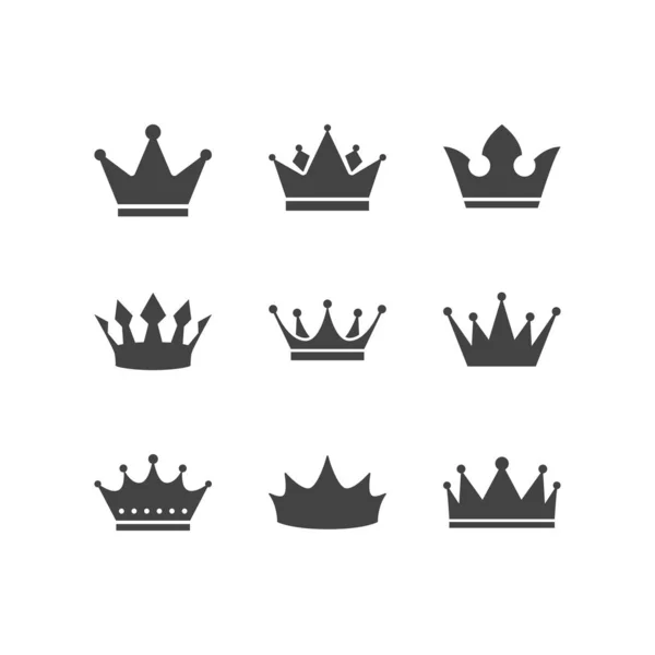 Crown Simgesi beyaz arka planda izole edilmiş modaya uygun düz bir şekilde ayarlandı. Web sitenin tasarımı, logosu, uygulaması ve Ui için taç sembolü. Vektör illüstrasyonu,