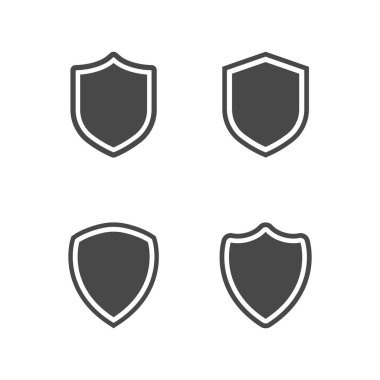 Güvenlik Kalkanı simgesi. Heraldik kalkanlar, güvenlik siyah etiketleri. Şövalye ödülü, ortaçağ kraliyet bağbozumu rozetleri izole edilmiş vektör..