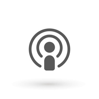 Podcast simgesi düz tasarım. Podcast Simgesi. Tasarım, Web siteleri, Sunum veya Uygulama için Basit Bir Vektör İmza Moda Sembolü Yayınlanıyor. Vektör illüstrasyonu.