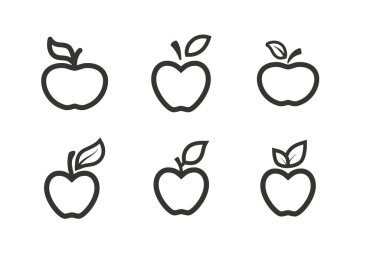 Elma meyve çizgisi simgeleri ayarlandı. Organik beslenme sağlıklı yiyecekler. El çizimi illüstrasyonu. Elmalar beyaz arka planda izole edilmiş. - Vektör.