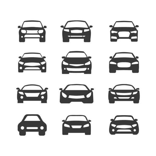 Icônes vectorielles de voiture réglées. Isolé simple vue avant logo illustration. Symbole signe. Design de logo de voiture de style automatique avec silhouette icône de véhicule de sport concept — Image vectorielle