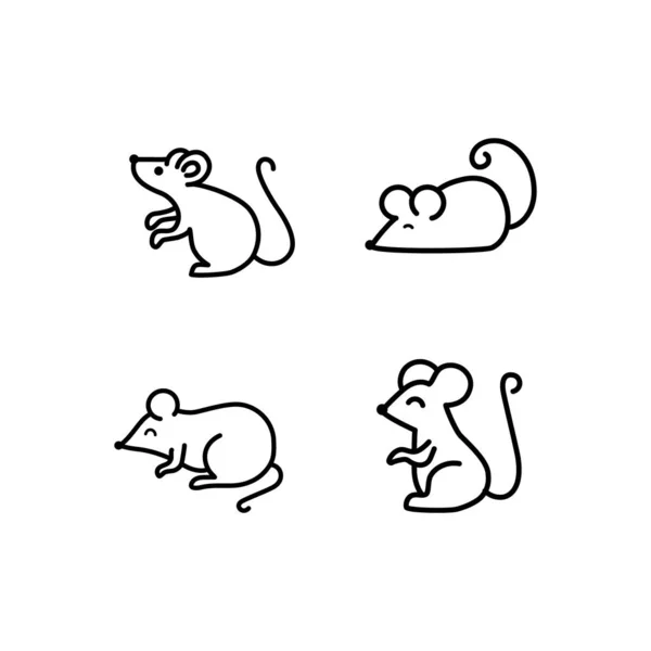 Ikony vektorů myši nastaveny. Čárový vektorový obrázek myši. Vektorový obrys lesního zvířete pro web a design. Čínská ikona tenké čáry horoskopu. — Stockový vektor