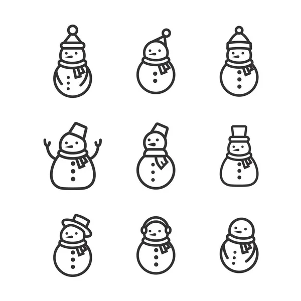Ícones de boneco de neve conjunto ilustração vetorial no fundo branco para o projeto de Natal. Boneco de neve ícone de Natal . —  Vetores de Stock
