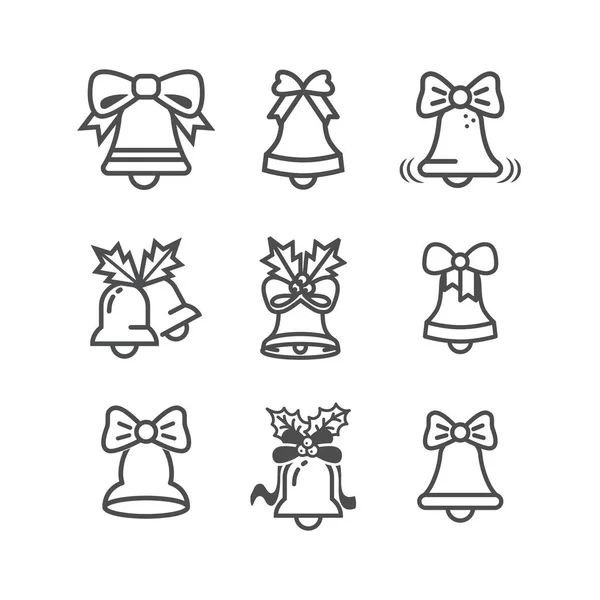 Bells line icon set. Outline Vector icons - illustration of christmas bell set icon isolated on white — 스톡 벡터