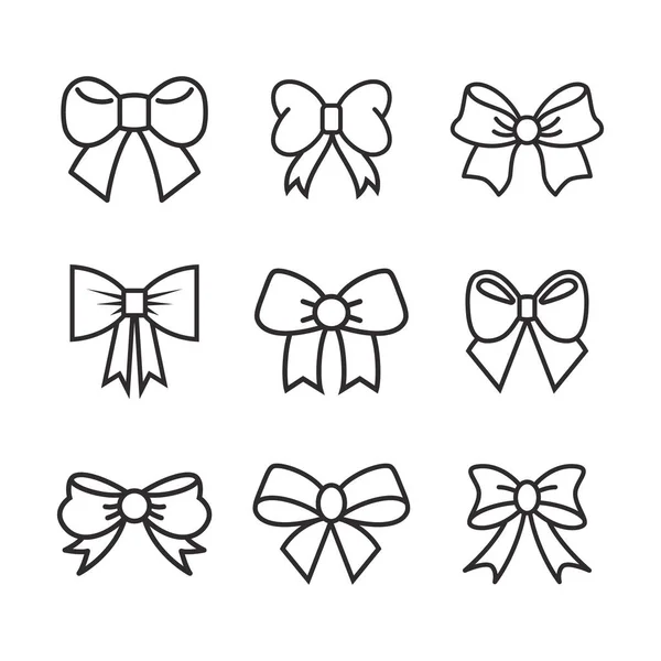 Κορδέλα Bow Icons έτοιμη. Μαύρη σιλουέτα υποκλίσεων δώρων. Σχεδιασμός προτύπου για έκπληξη, εορταστική εκδήλωση, δώρα, γενέθλια, Χριστουγεννιάτικες κορδέλες — Διανυσματικό Αρχείο