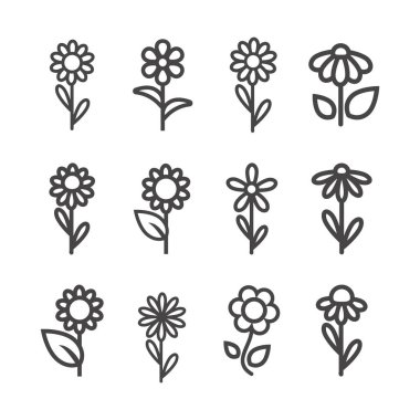 Çiçek Simgeleri beyaz arkaplanda izole edildi. Web sitenizin tasarımı için bahar sembolü, logo, uygulama, Ui. Vektör illüstrasyonu.