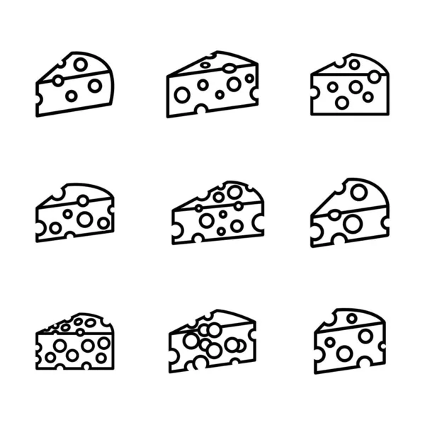 Peynir simgeleri seti, düz tabela, beyaz üzerine izole edilmiş katı pictogram, logo vektör çizimi
