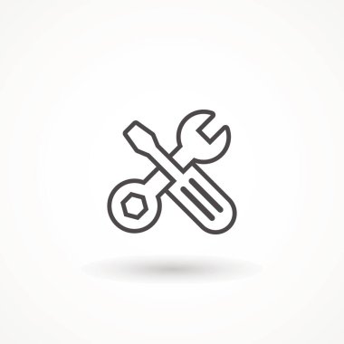 araç simgesi. Mimari tabelası. Düz simge onar. İngiliz anahtarı. Vektör endüstrisi