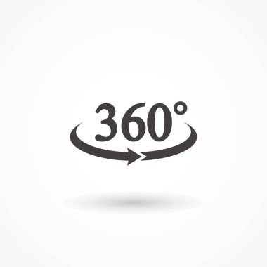 Melek 360 derece ikon geometri matematik sembolü. Tam rotatio beyaz arka planda izole edildi. Basit logo vektör illüstrasyon İşareti Okla 360 dereceye dönüş veya panorama göstergesi.