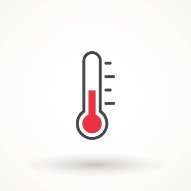 Moda düz dizaynlı termometre simgesi Sıcaklığın Basit İşareti. Hava göstergesi elementi ölçülüyor. Meteoroloji iklim kontrol tasarımı illüstrasyonu.