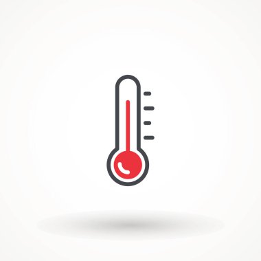 Moda düz dizaynlı termometre simgesi Sıcaklığın Basit İşareti. Hava göstergesi elementi ölçülüyor. Meteoroloji iklim kontrol tasarımı illüstrasyonu.