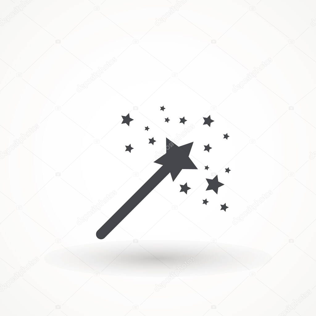 Wand Magic stick icon vector template. Magic wand wizard vector icon - movement with stars black and white illustration.