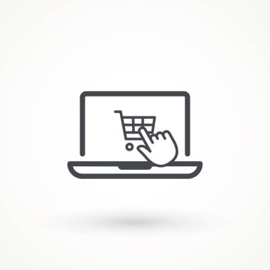 Alışveriş arabası simgesi, vektör işareti, beyaz üzerine izole edilmiş doğrusal resim. Online alışveriş sepeti sembolü, logo illüstrasyonu.