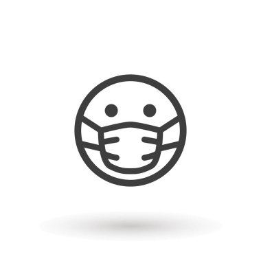 Tıbbi maske takan hasta bir ifade. Emoji tıbbi maskesi virüslerden, mikroplardan, salgınlardan ve hastalıklardan korkuyor. Ağız maskeli hasta emoji.