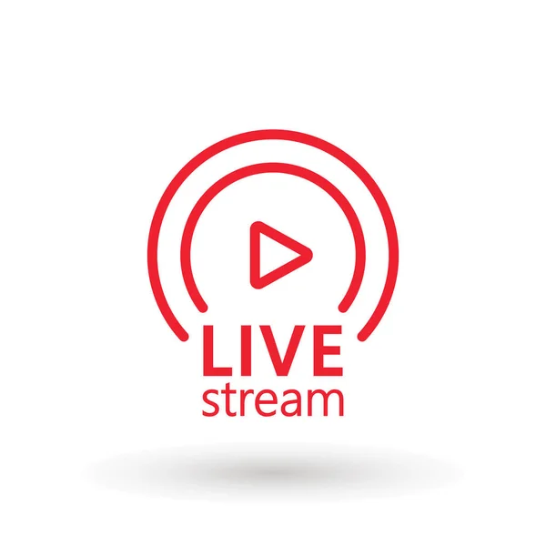 Live streaming icon. Красный символ и кнопка прямой трансляции, вещания, онлайн-трансляции. Меньше третьего соблазна для телевизора, шоу, кино и живого выступления. Вектор — стоковый вектор