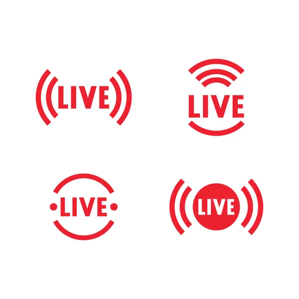 Canlı yayın ikonları seti. Kırmızı semboller ve canlı yayın, yayın, online yayın düğmeleri. Televizyon, gösteriler, filmler ve canlı performanslar için düşük üçüncü şablon. Vektör