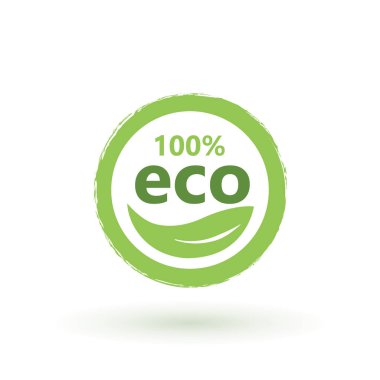 Eko 100 Doğal Damga Çizimi. Birinci sınıf kalite, yerel yetişmiş, sağlıklı gıda doğal ürünler, tarım etiketi. Vektör menüsü organik etiket, gıda ürünleri amblemi