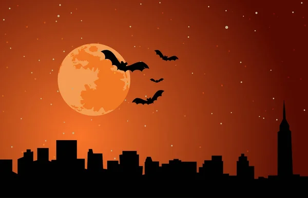 Halloween Holiday Background Moon Skyline Illustration Vector — Stock Vector