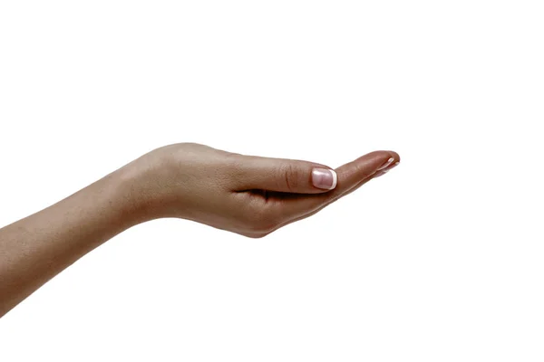 Empty african female hand on white background. — Stock Photo, Image