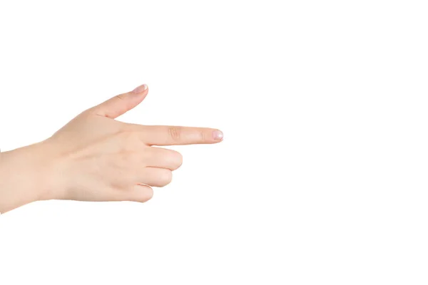 Kvinnliga pekfingret på vit bakgrund. — Stockfoto