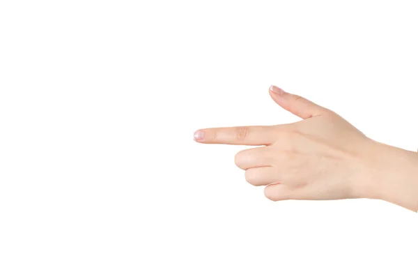 Dedo indicador feminino em um fundo branco . — Fotografia de Stock