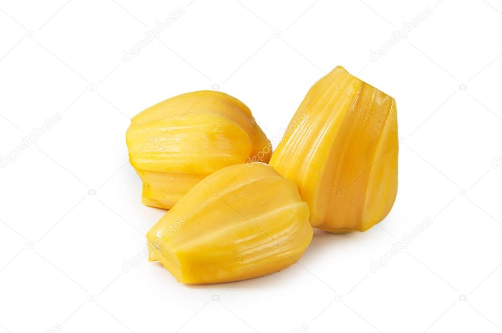 Fresh delicious three flesh of jackfruit isolated on clean white
