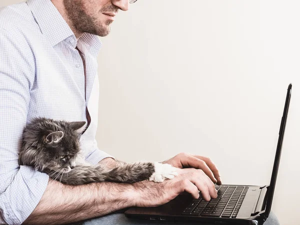 Hombre guapo y lindo gatito —  Fotos de Stock