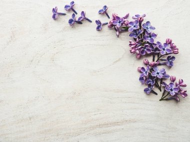 Ahşap bir masada yatan güzel leylak