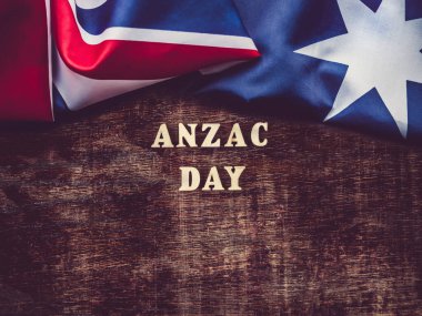 Anzac Day. Lest We Forget. Beautiful greeting card. Close-up, view from above. National holiday concept. Congratulations for family, relatives, friends and colleagues clipart