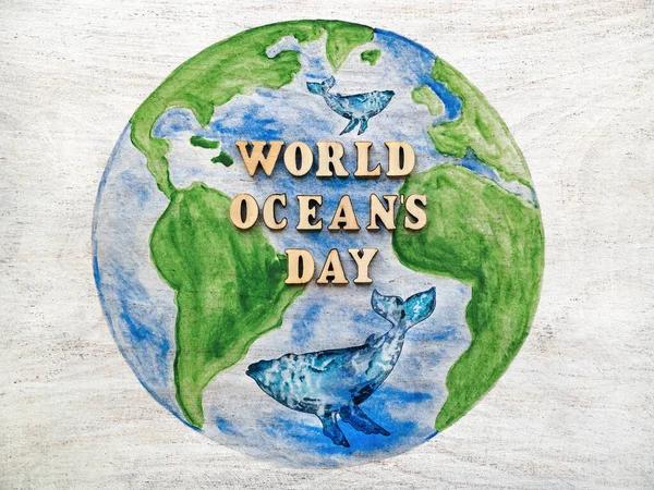 Día Mundial Del Océano Bonita Tarjeta Felicitación Fondo Aislado Primer —  Fotos de Stock