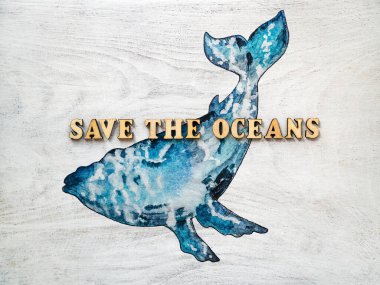 Dünya Okyanus Günü. Güzel tebrik kartı. İzole edilmiş arka plan, yakın çekim, yukarıdan manzara, ahşap yüzey. Akrabalar, arkadaşlar ve meslektaşlar için tebrikler.